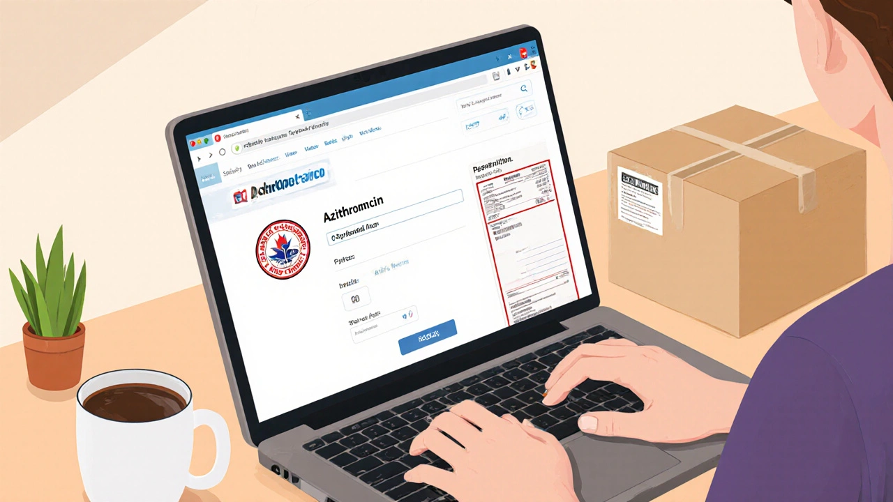 Personne commandant de l&#039;azithromycine générique en ligne sur un ordinateur portable.