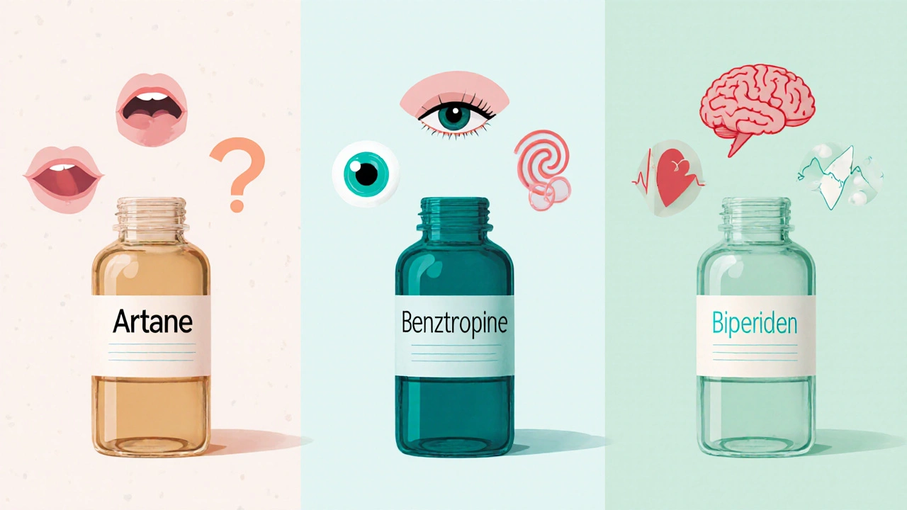 Trois flacons de médicaments avec icônes illustrant leurs effets secondaires.