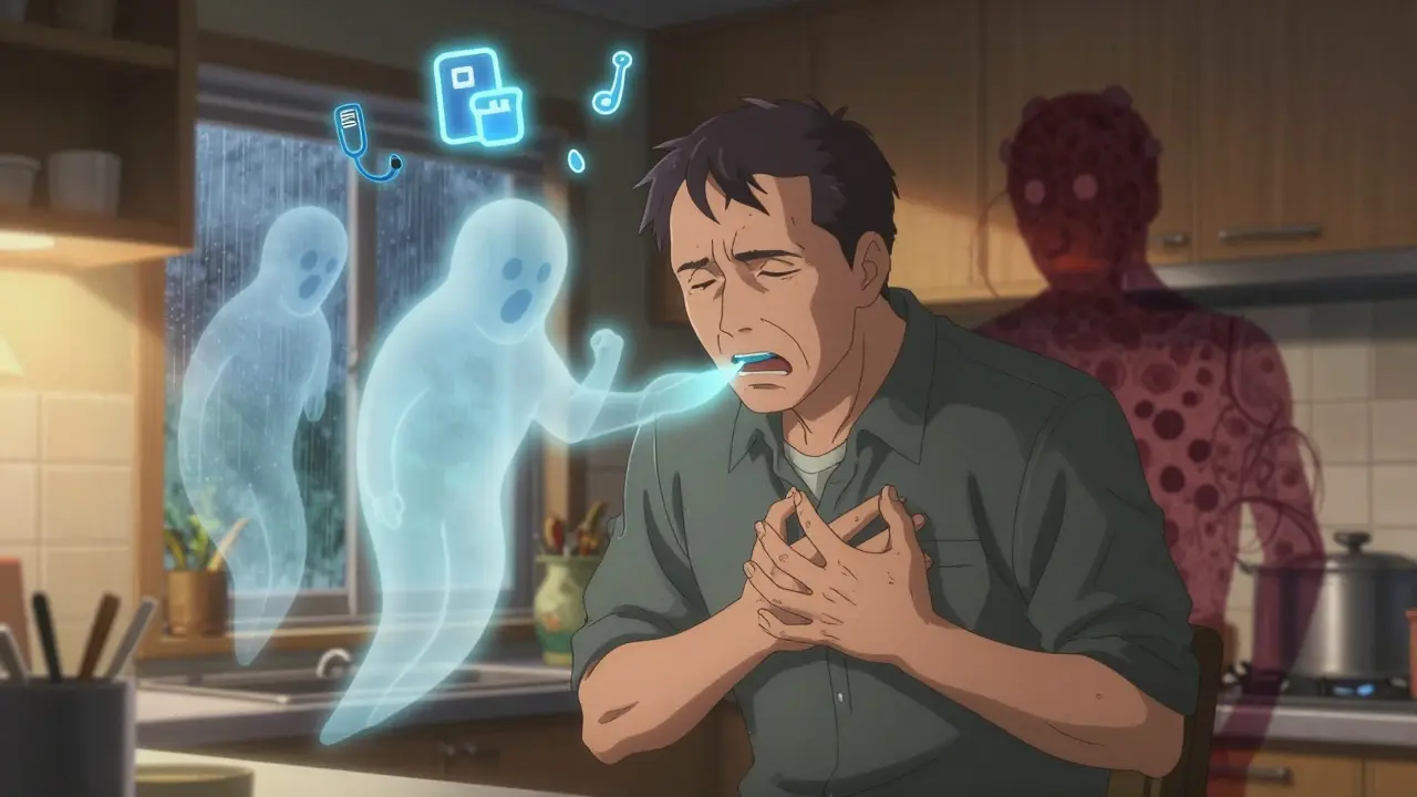 Homme âgé confronté à des signaux d'alerte fantomatiques liés au cancer de l'œsophage.