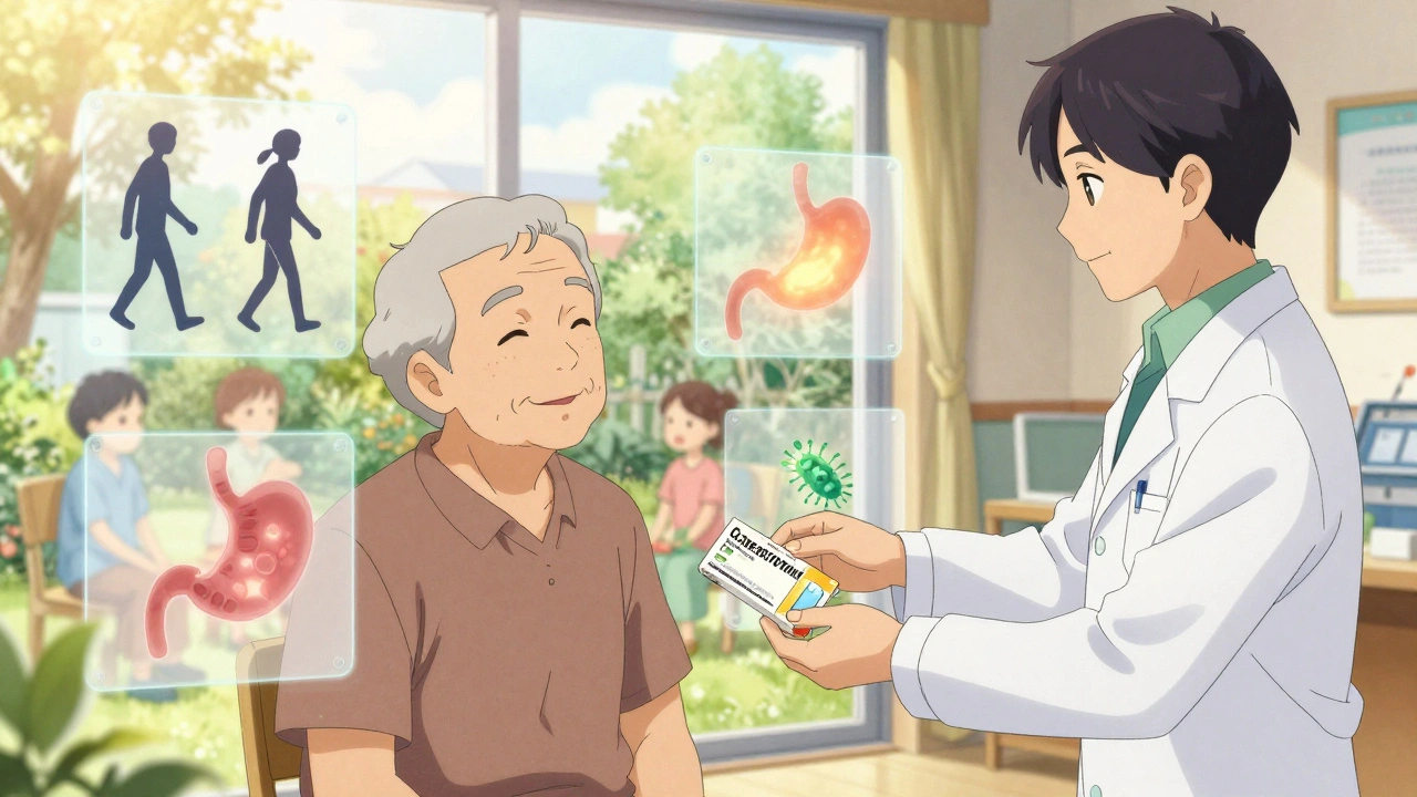 Un patient âgé reçoit une nouvelle ordonnance dans un jardin de maison de retraite.