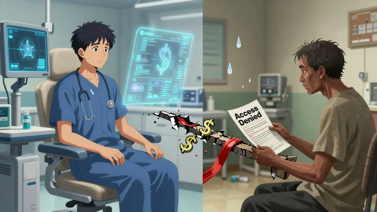 Contraste entre un patient accédant à la thérapie CAR-T et un autre exclu.