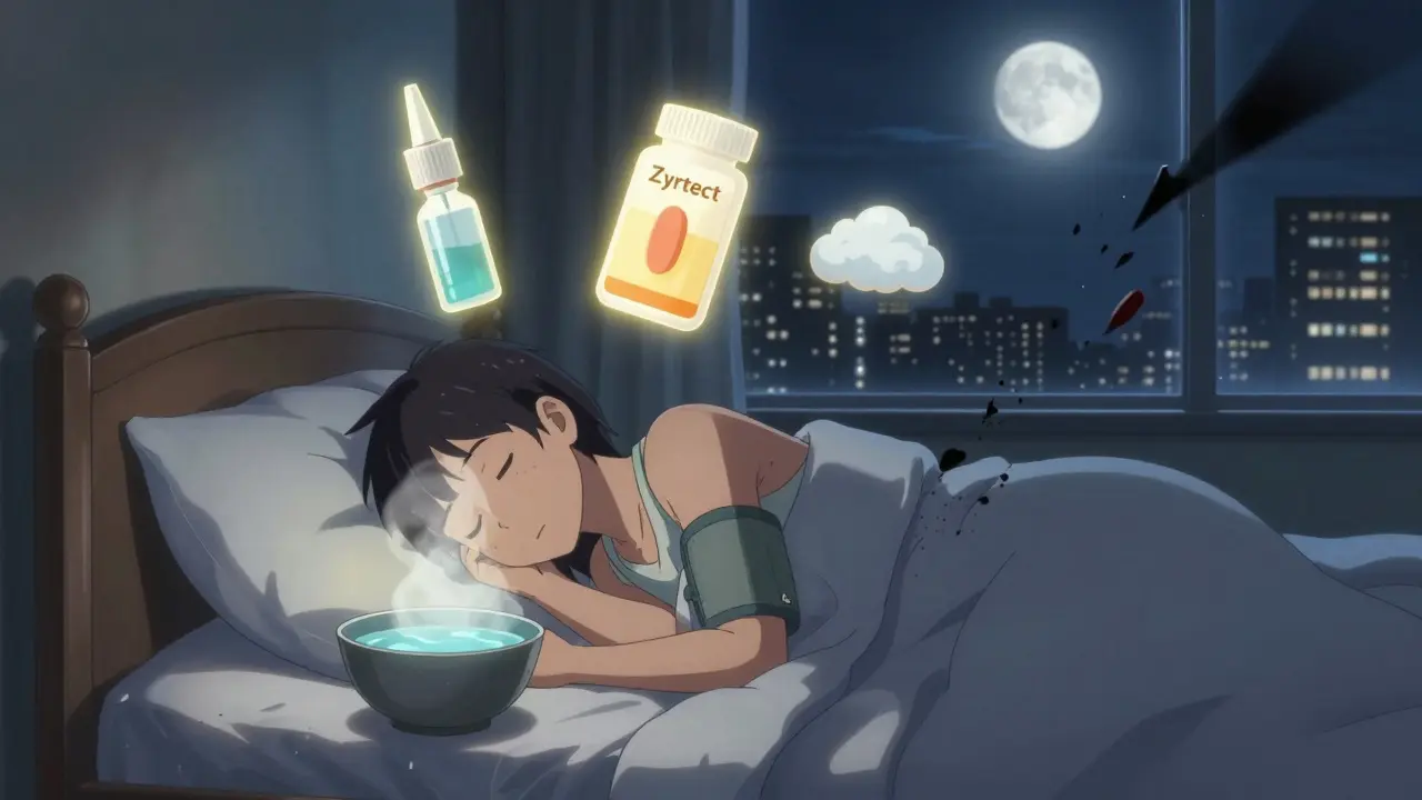 Personne endormie avec des oreillers élevés, de la vapeur douce et des alternatives sûres flottant en l'air.