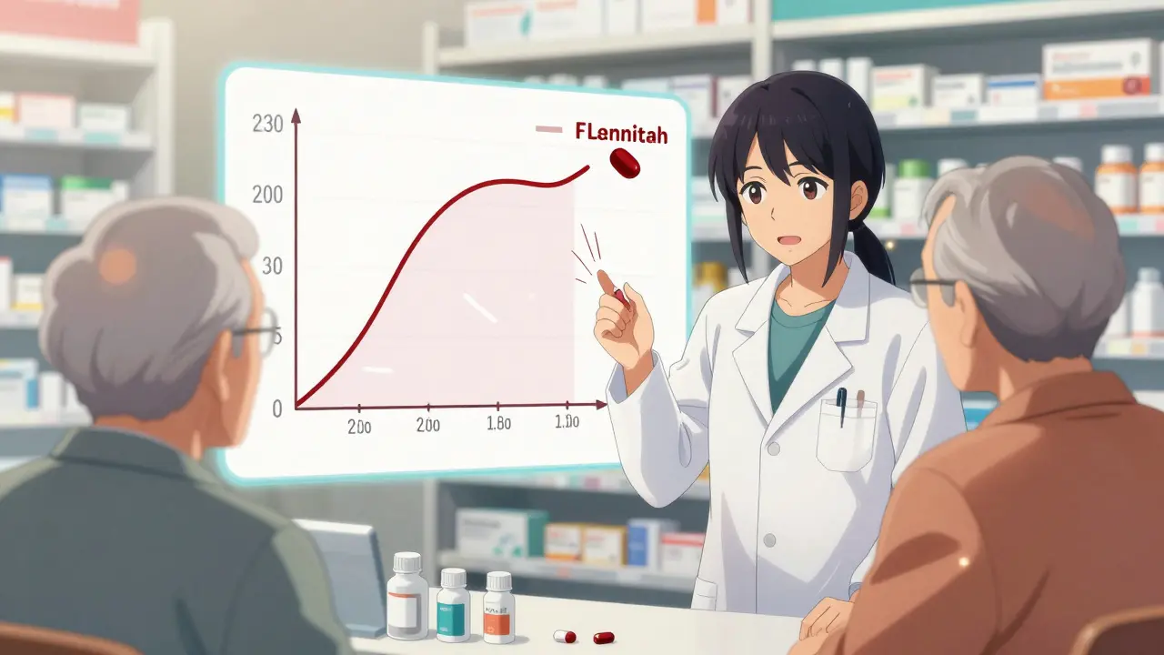 Pharmacien expliquant la différence entre fractionnement sûr et pilule coupée dangereuse.
