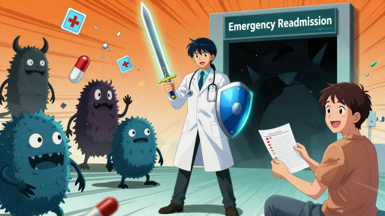 Pharmacien héroïque combat des monstres de médicaments erronés pour protéger un patient.
