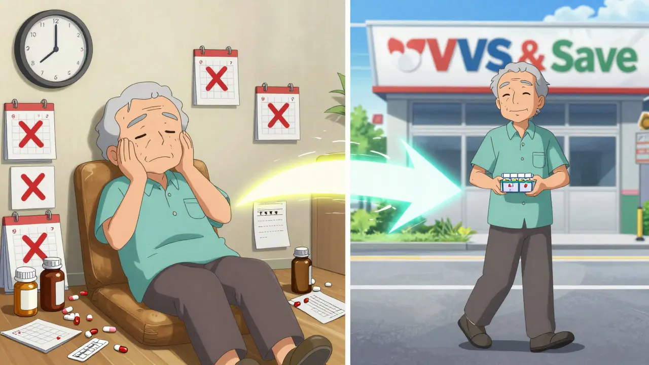 Scène en deux parties : stress causé par plusieurs dates de renouvellement vs. paix avec une seule date synchronisée.