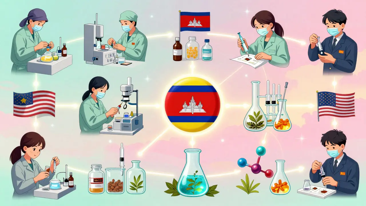 Chaîne d'approvisionnement asiatique émergente : Vietnam, Cambodge et Thaïlande fabriquant des composants médicaux interconnectés.