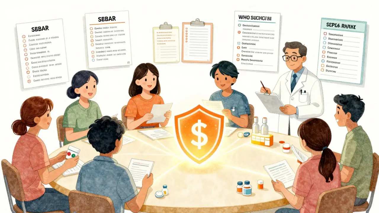 Des patients reçoivent leurs traitements par courrier et des échantillons gratuits, entourés d'outils de sécurité médicamenteuse.