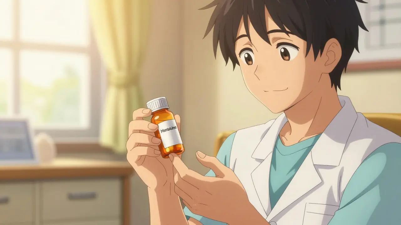 Patient souriant avec montelukast soulageant l'urticaire