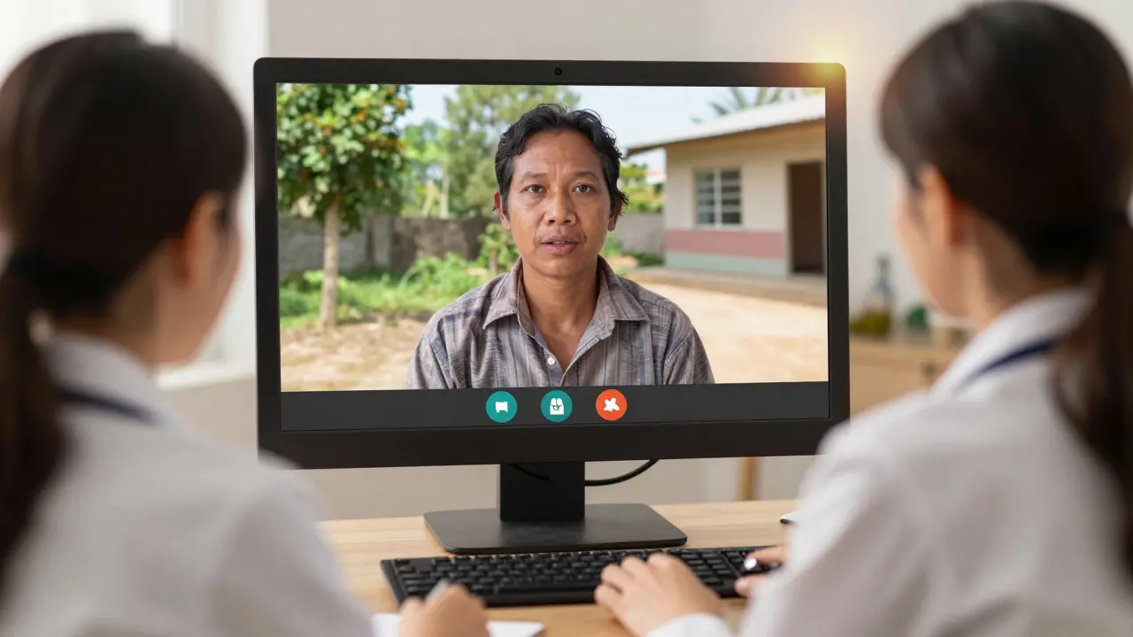 Consultation à distance entre un soignant et un patient sur écran.