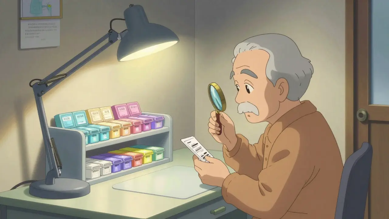 Station de médicaments organisée et bien éclairée à la maison.