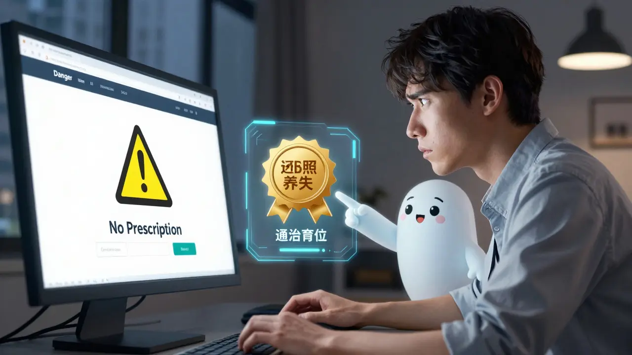 Comparaison entre un site de pharmacie frauduleux et un service certifié sécurisé.