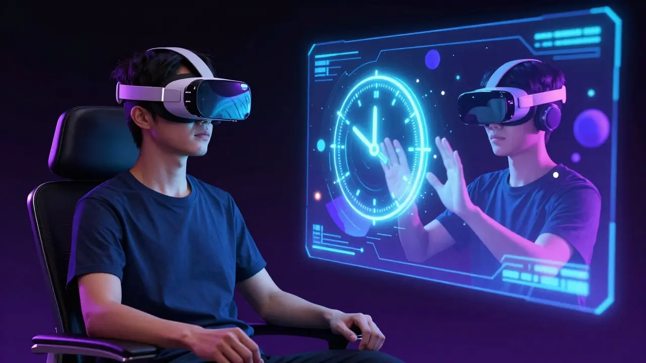 Une personne utilisant un casque de réalité virtuelle pour un test de précision cognitive.