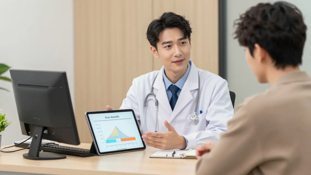 Médecin expliquant les risques à un patient dans son cabinet