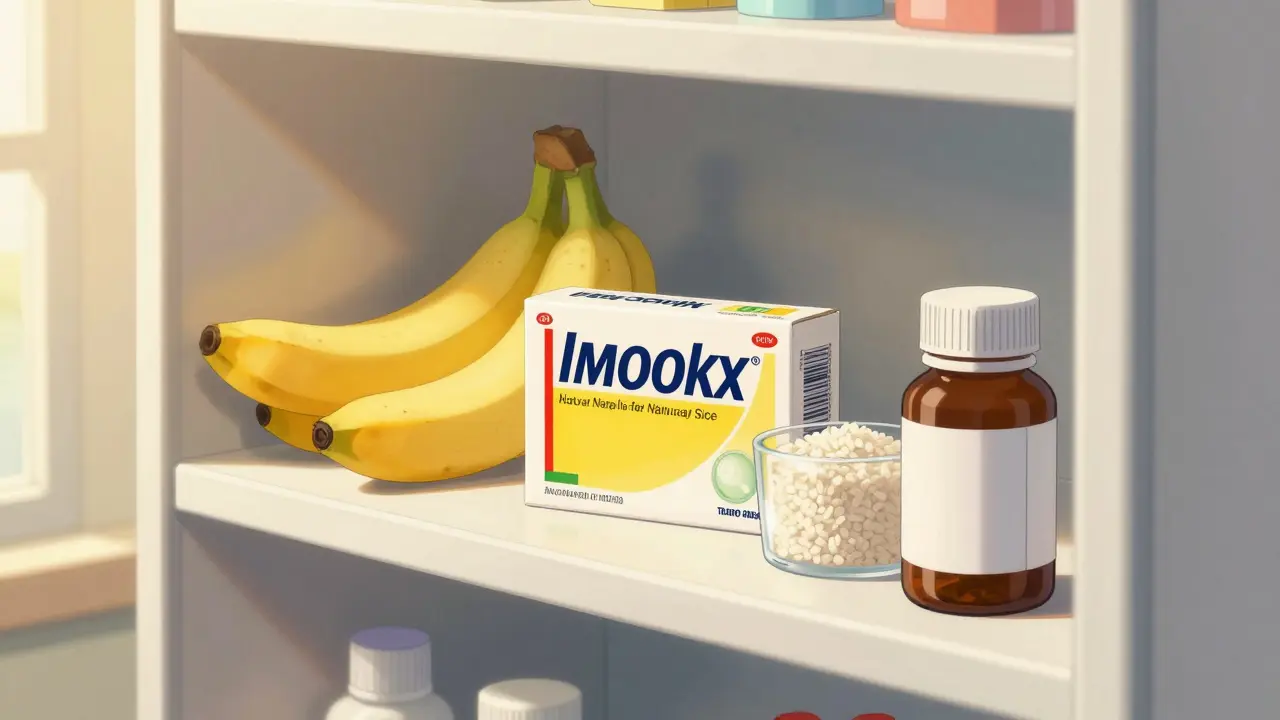 Médicaments et alternatives naturelles sur une étagère éclairée