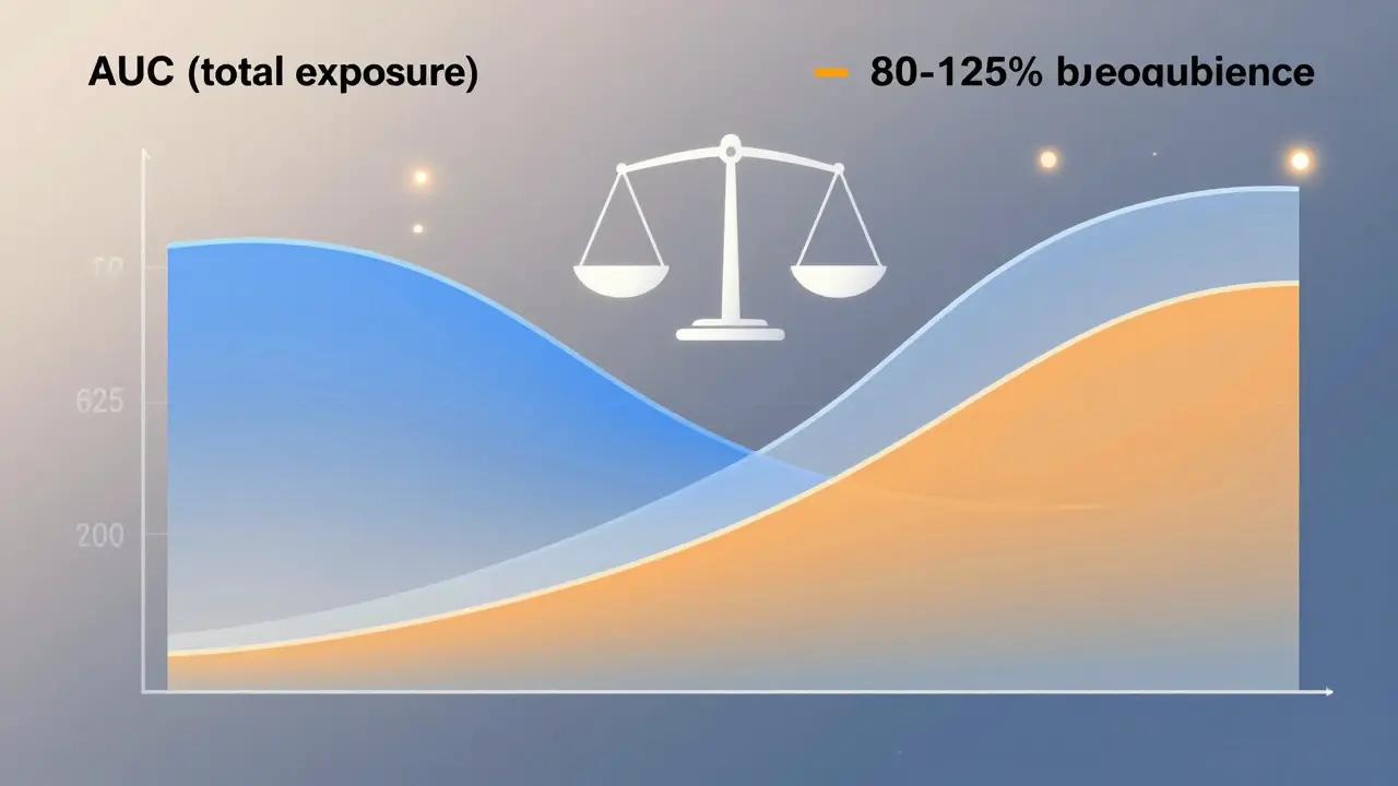 Courbes de concentration AUC superposées illustrant la règle des 80-125%