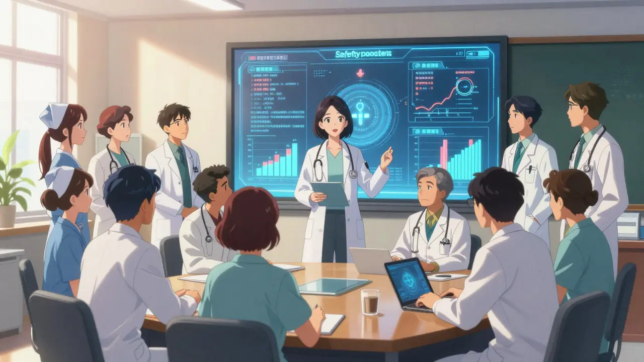 Équipe médicale collaborant sur des protocoles de sécurité numérique