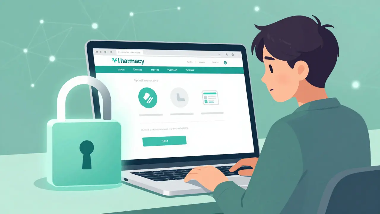 Icône de cadenas lumineux symbolisant la sécurité lors de l'achat de médicaments en ligne