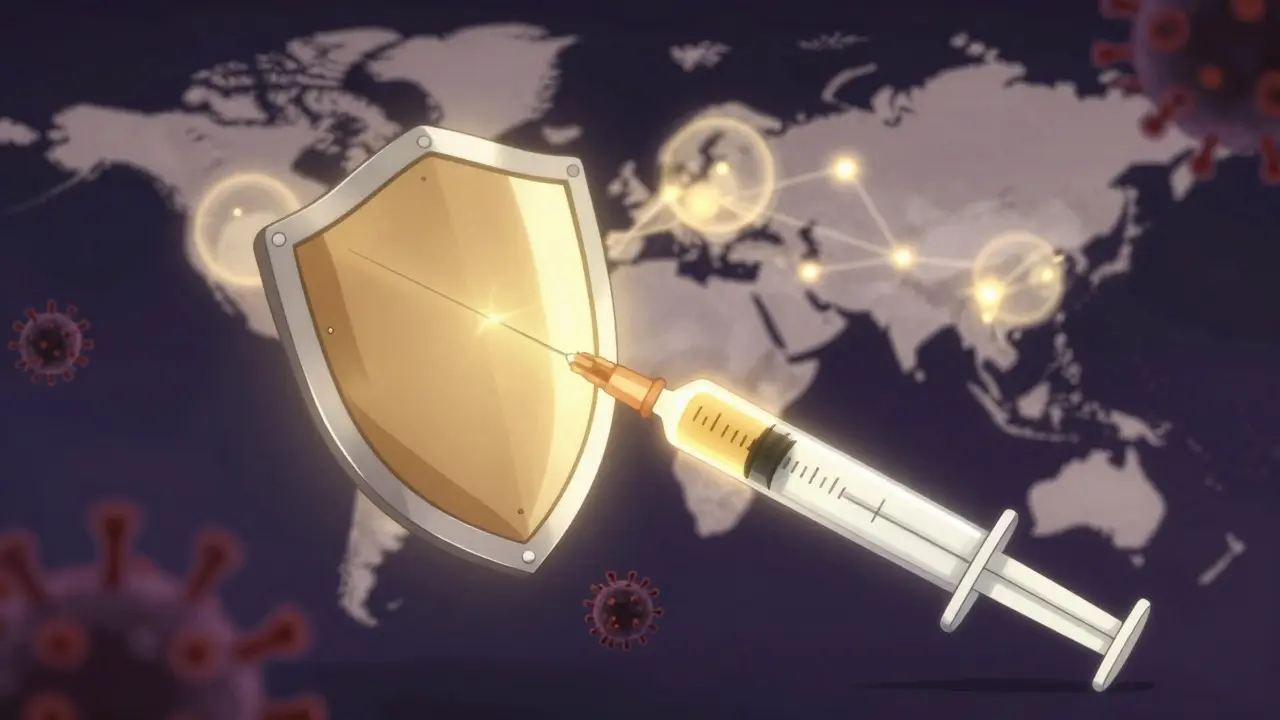 Illustration symbolique d'un vaccin protégeant contre les maladies infectieuses.