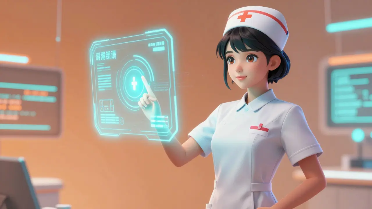 Infirmière utilisant l'IA pour détecter les erreurs médicamenteuses