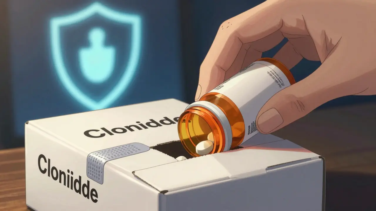Mains emballant un médicament générique dans un colis sécurisé