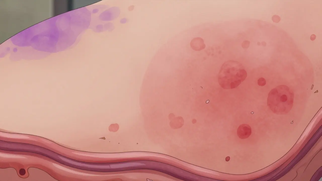 Vue rapprochée de la peau avec purpura vasculaire