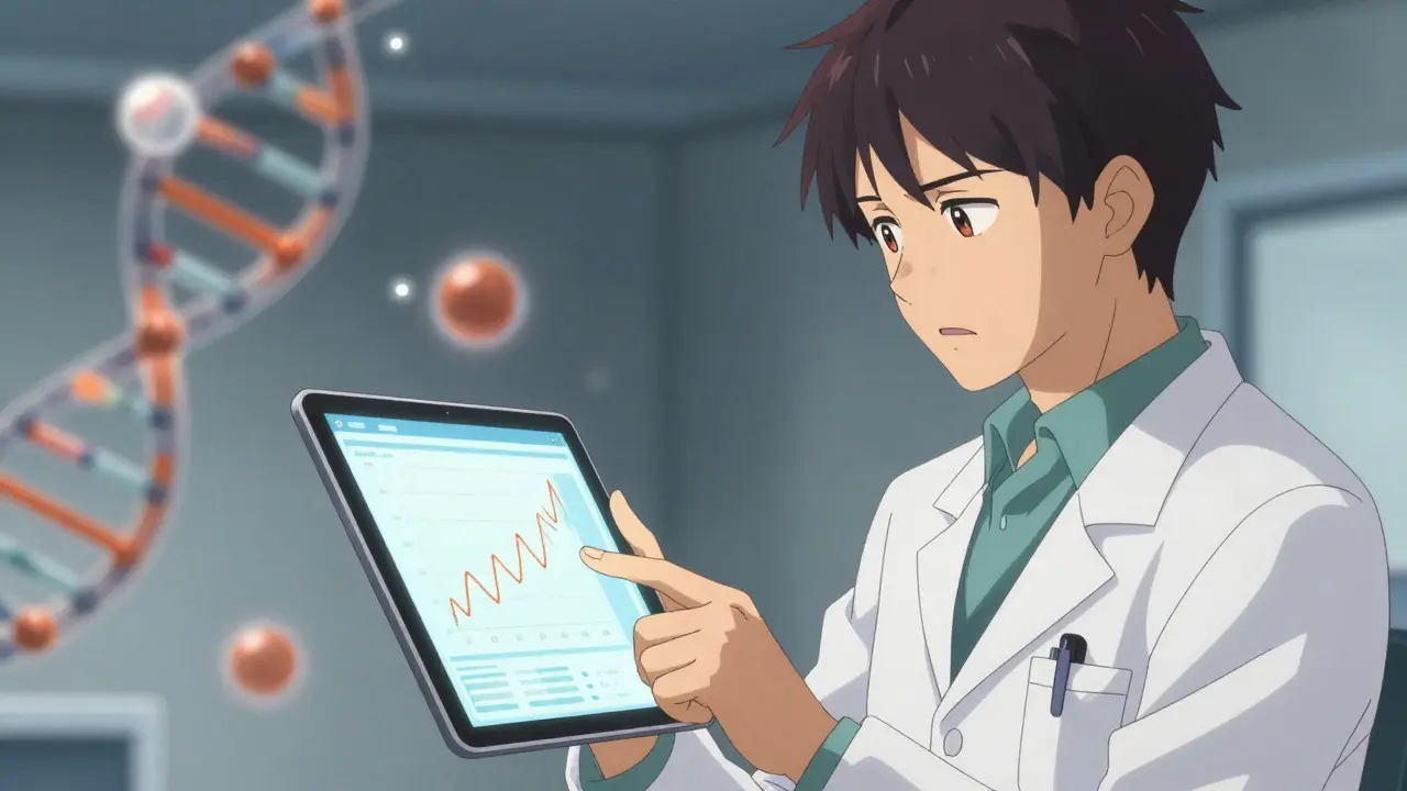 Médecin examinant des données de santé sur une tablette, illustrant la surveillance à long terme.