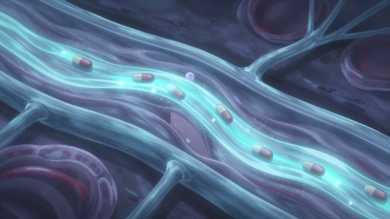 Visualisation artistique du flux identique des principes actifs dans le sang